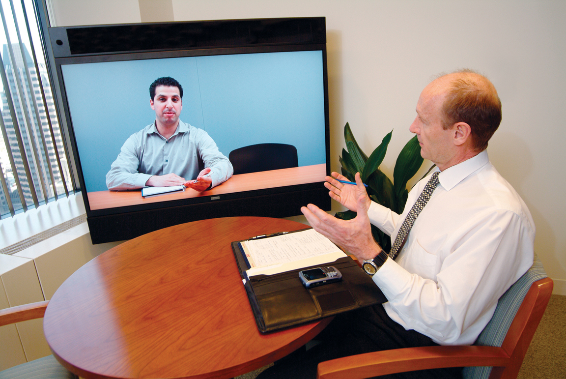 A Teliris telepresence videoconferencing system in 2007.