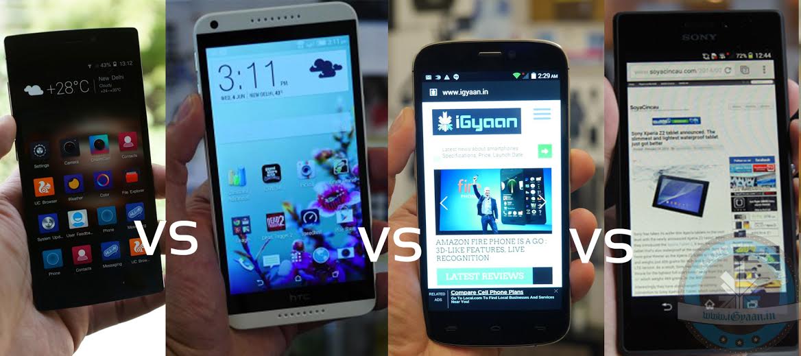 The Android War : Gionee S5.5 Vs HTC Desire 816 Vs Sony Xperia M2 Vs Micromax Canvas Gold