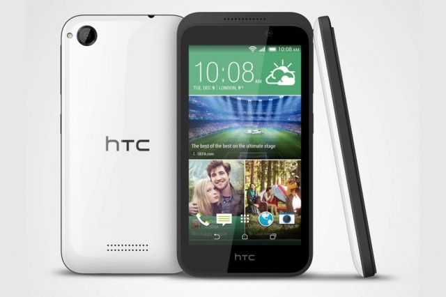 HTC Desire 320 with 4.5-inch LCD display and 1.3 GHz quad-core MediaTek processor.
