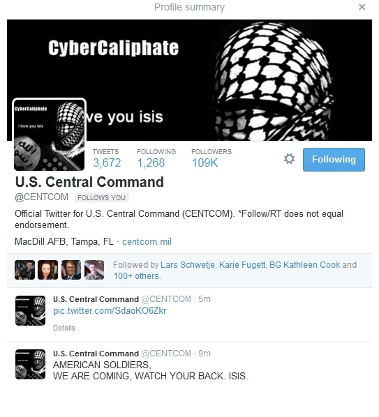 The hackers took over the twitter page and left threatening messages for the US Army. 