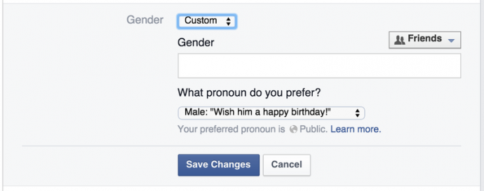 The new feature lets user define their gender and select how they choose to be referred to on Facebook. 