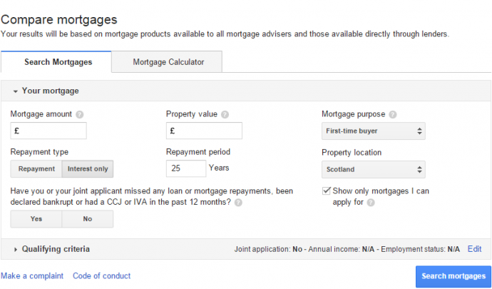 mortgage calculator google