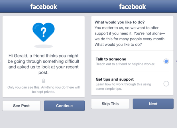 Suicide prevention features from Facebook.