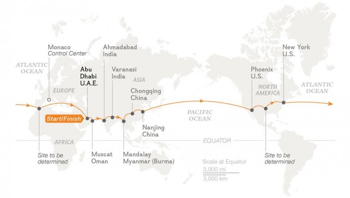 The Flight Path of Solar Impulse 2's Circumnavigation Mission. 