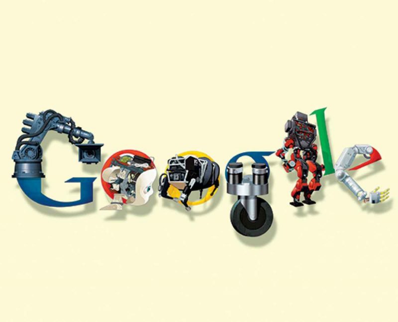 Google logo written with Google Robot parts