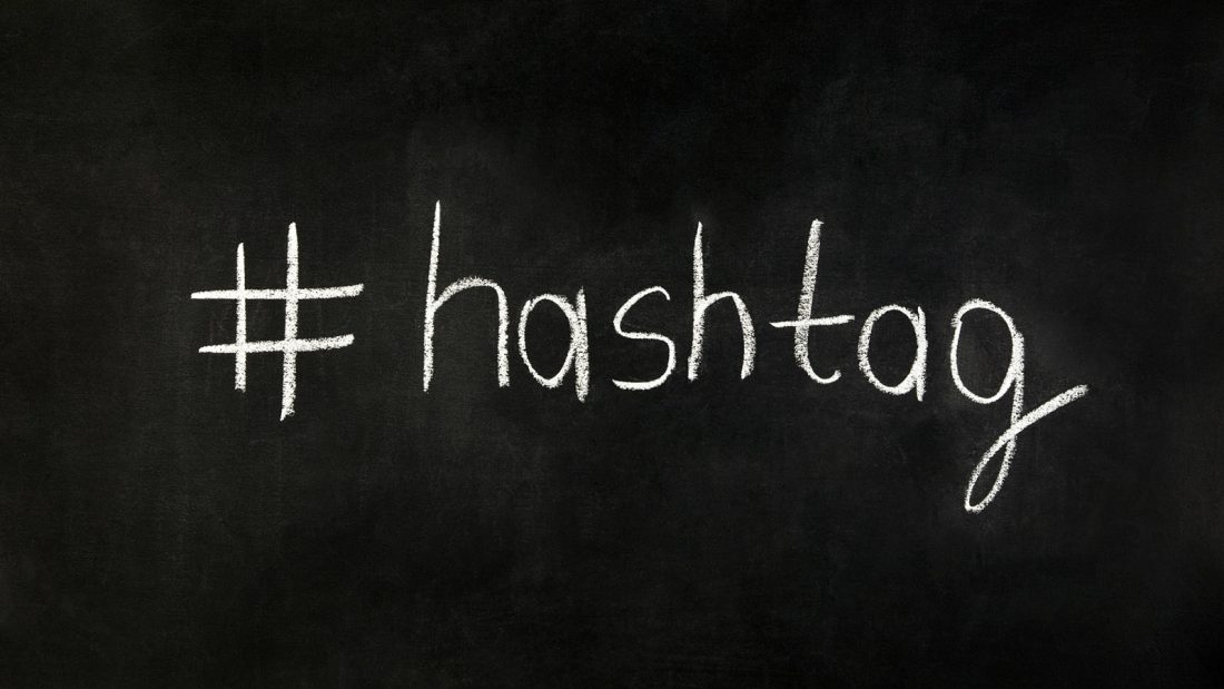 Hashtag on chalkboard