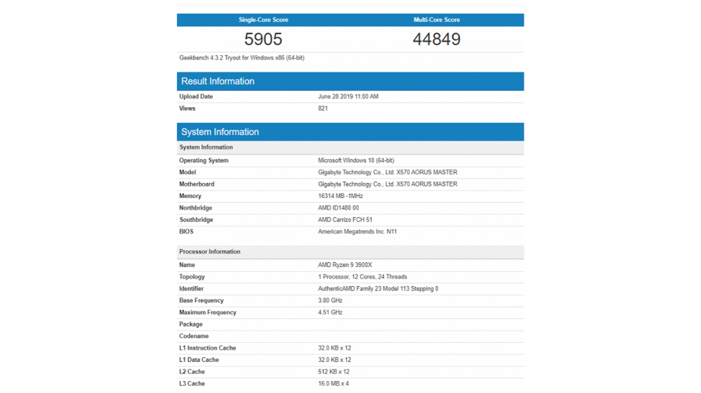 AMD Ryzen 9 3900x Geekbench